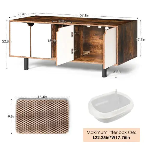 Cat Litter Box Enclosure For 2 Cats, Double Hidden Litter Box Furniture Large Cat Washroom, Indoor Cat House Cabinet TV Stand End Table, White Vintage