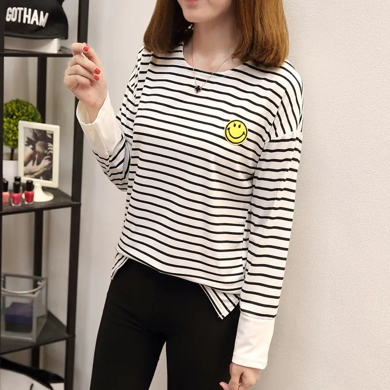 Plus Size Striped Long Sleeve Women's T-Shirt