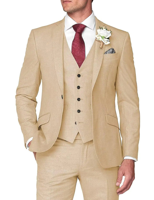 HUUTOE Mens 3 Piece Slim Fit Suits Champagne Men Wedding Business Suit