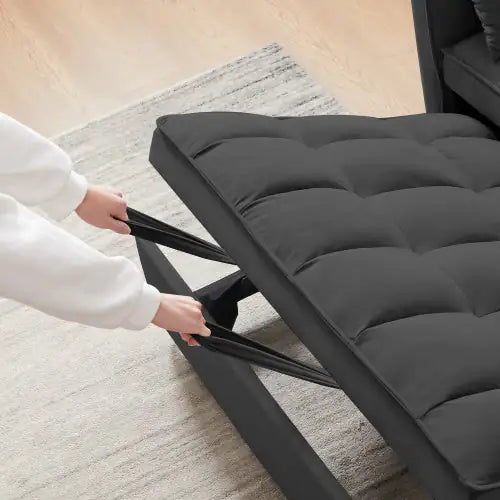 Modern Velvet Loveseat Futon Sofa Couch W Pullout Bed,Small Love Seat Lounge Sofa W Reclining Backrest,Toss Pillows, Pockets,Furniture For Living Room,3 In 1 Convertible Sleeper Sofa Bed, Black