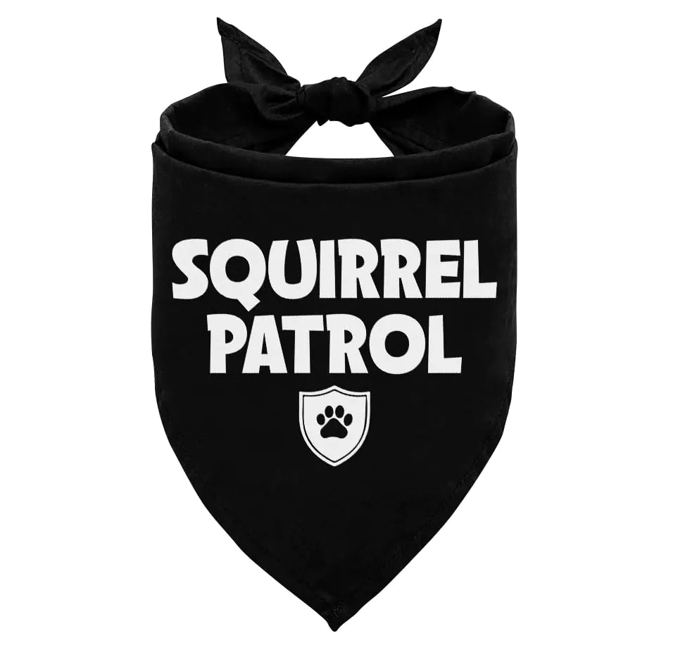 Squirrel Patrol Dog Bandana Black Dog