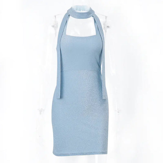 Shiny Backless Ribbon Dress for Women