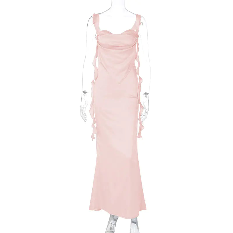 2023 Summer Lace Backless Dress with Ruffles