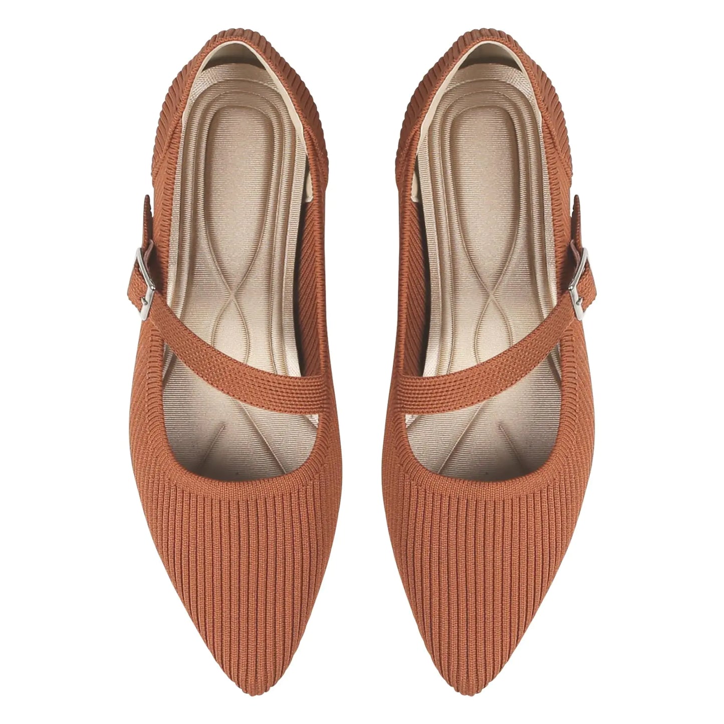 HIULYCENCE Mary Jane Flats Shoes Women Pointed Toe Ballet Flats Dressy Flats for Women Knit Flats Comfort Breathable Lightweight Washable Flats Shoes Brown US10