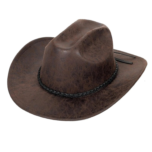 Retro-Western Distressed-PU-Leather Cowboy-Hat for Men-Women