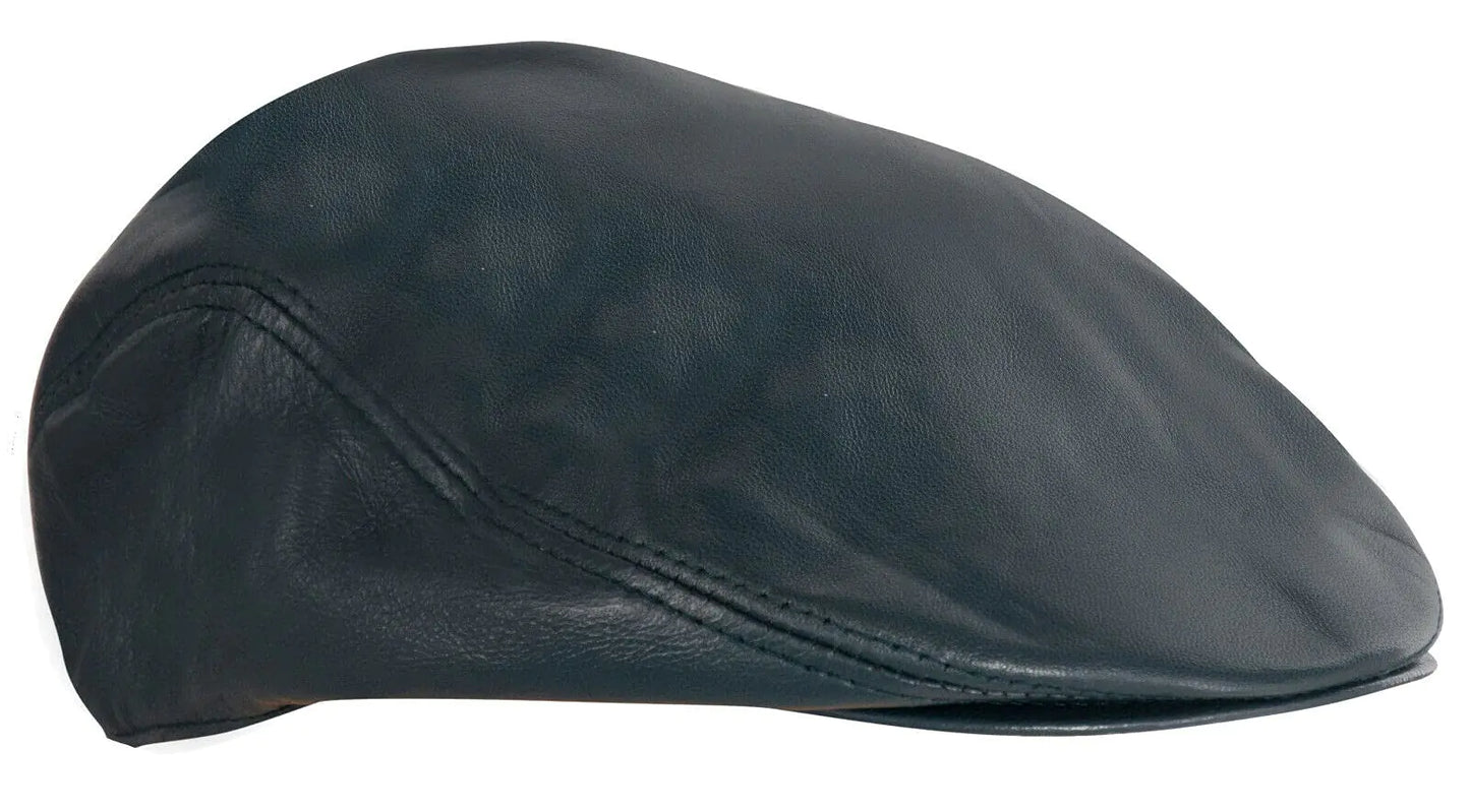 Mens Blue Flat Hat Leather Beret Newsboy Gatsby Golf Cabbie Cap L