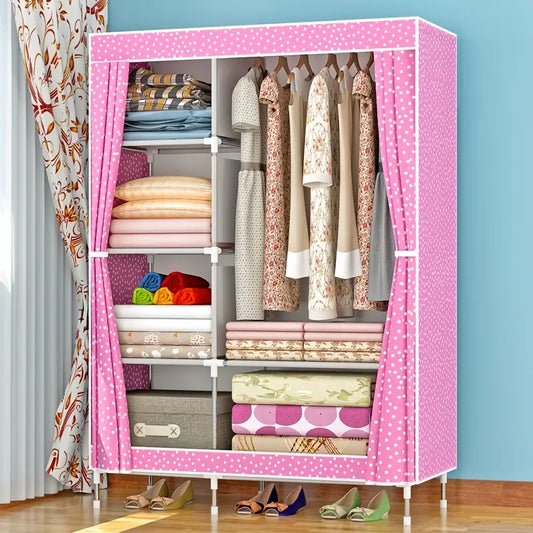 Portable Wardrobe Storage Organizer with Hanging Rods