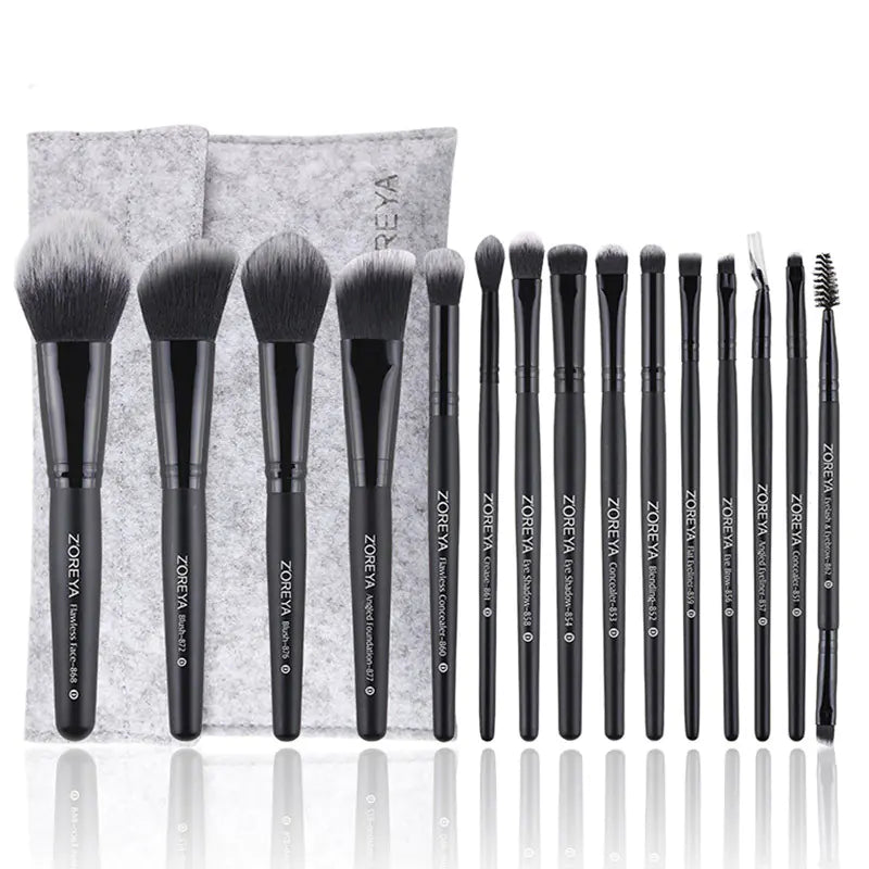 ZOREYA 15-Piece Makeup Brush Set with Black Handles