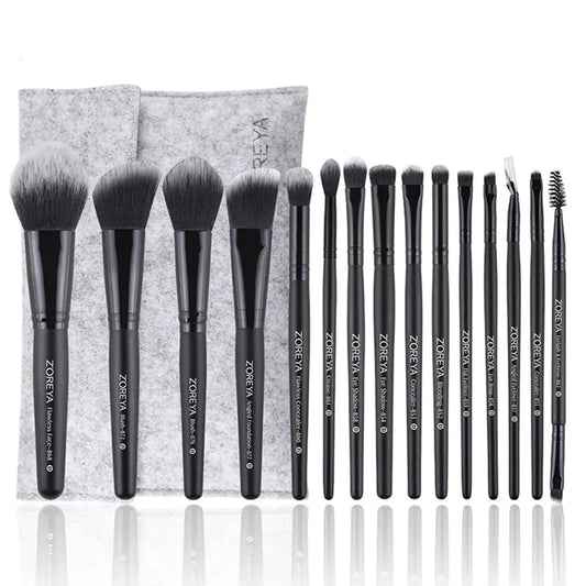 ZOREYA 15-Piece Makeup Brush Set with Black Handles