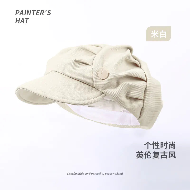 Retro PU Leather Beret Hat for Women in Spring/Fall