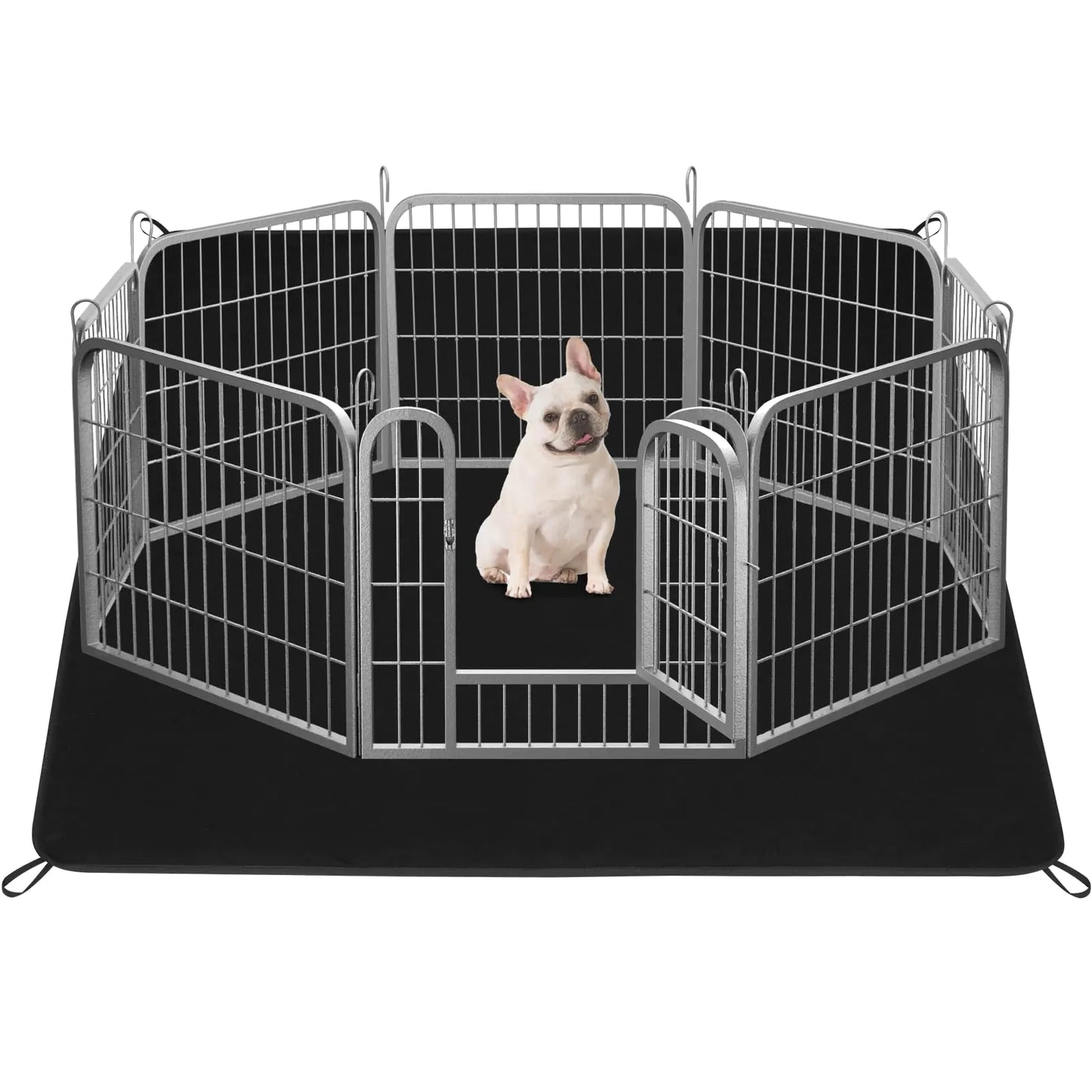 Dog Fence Puppy Pen Outdoor Pet Playpen Portable Dog Kennel Indoor Play Yard Gate for Small Medium Dogs Rabbits Cats with Bottom Pads (24Lx24H-8Panels Fence with Pad)