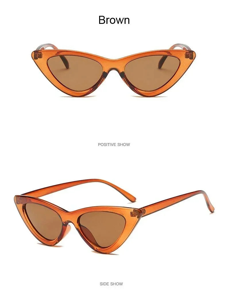 Cute Sexy Vintage Cat Eye Sunglasses Woman Small Black White Triangle Retro