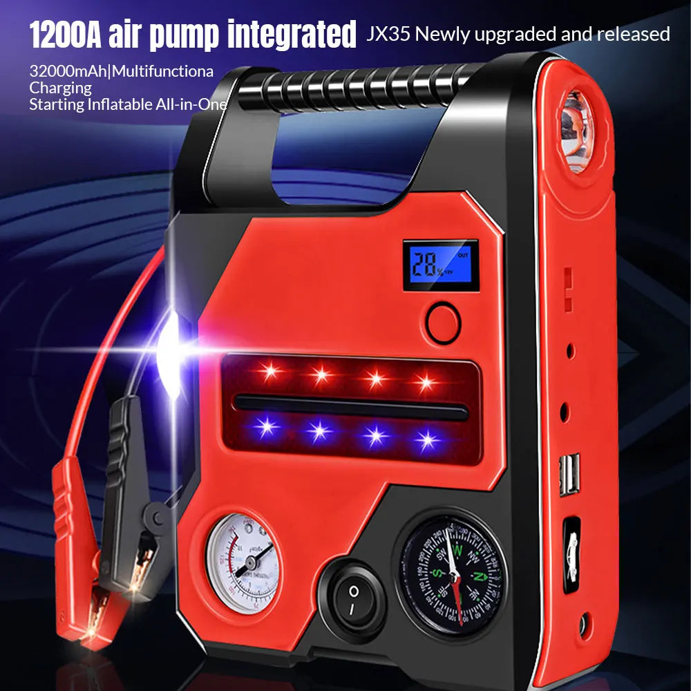 4 In1 Car Jump Starter with Air Compressor Portable Flashlight Starting Device