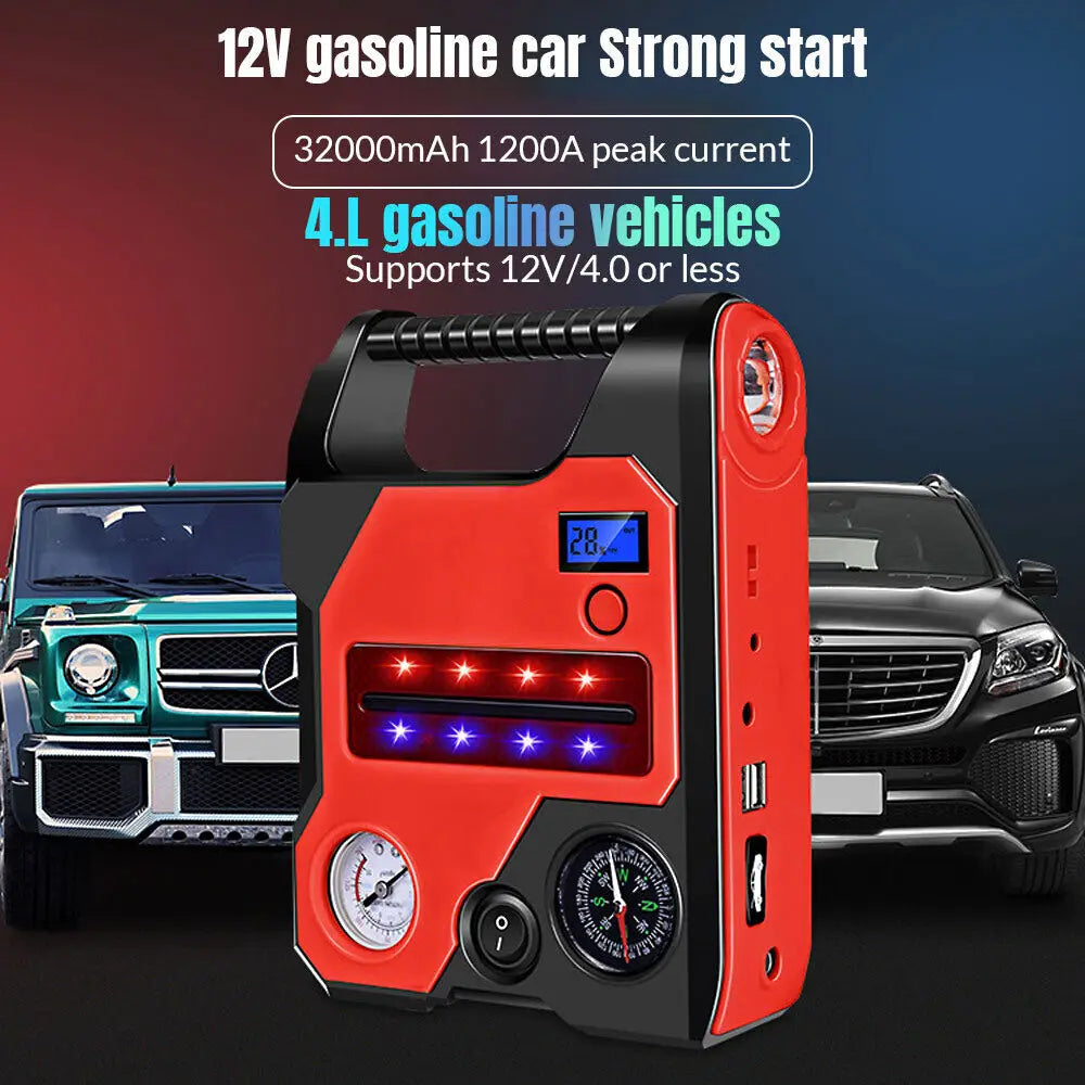 4 In1 Car Jump Starter with Air Compressor Portable Flashlight Starting Device