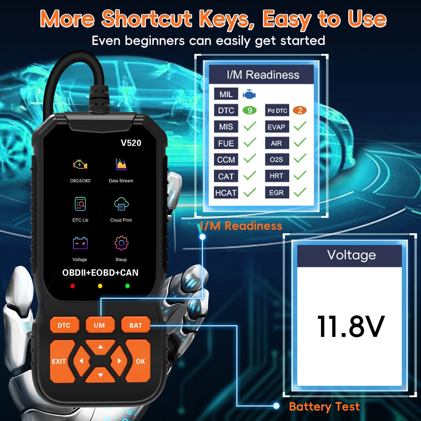 Code reader, OBD2 Reader Diagnostic Tool, OBDII EOBD Car Code Scanner Check Engine Light Fault Code