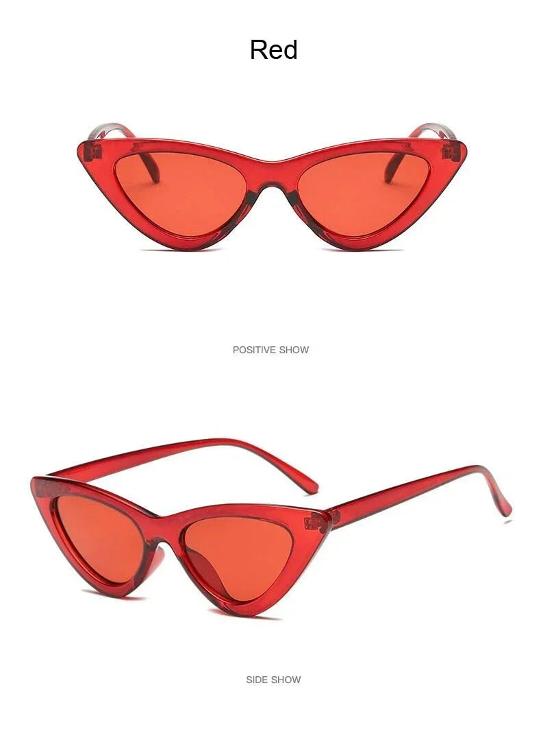 Cute Sexy Vintage Cat Eye Sunglasses Woman Small Black White Triangle Retro