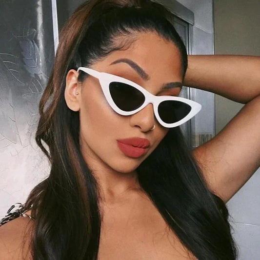 Cute Sexy Vintage Cat Eye Sunglasses Woman Small Black White Triangle Retro