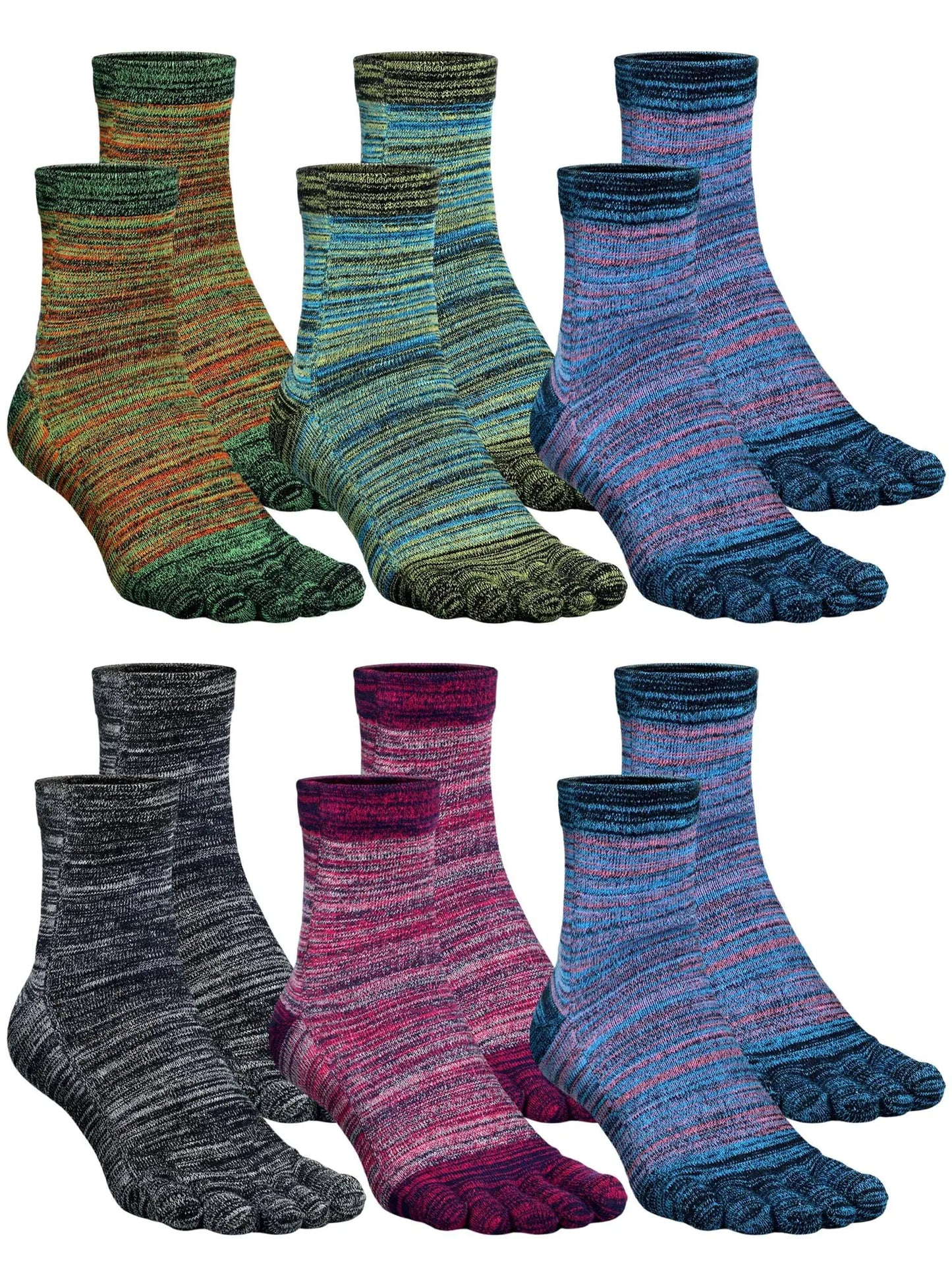 Fourluoo 6 Pairs Women Toe Socks Cotton Crew Toe Socks Running Toe Socks Breathable Socks with Toes for Women Men Athletic(Cute Color)