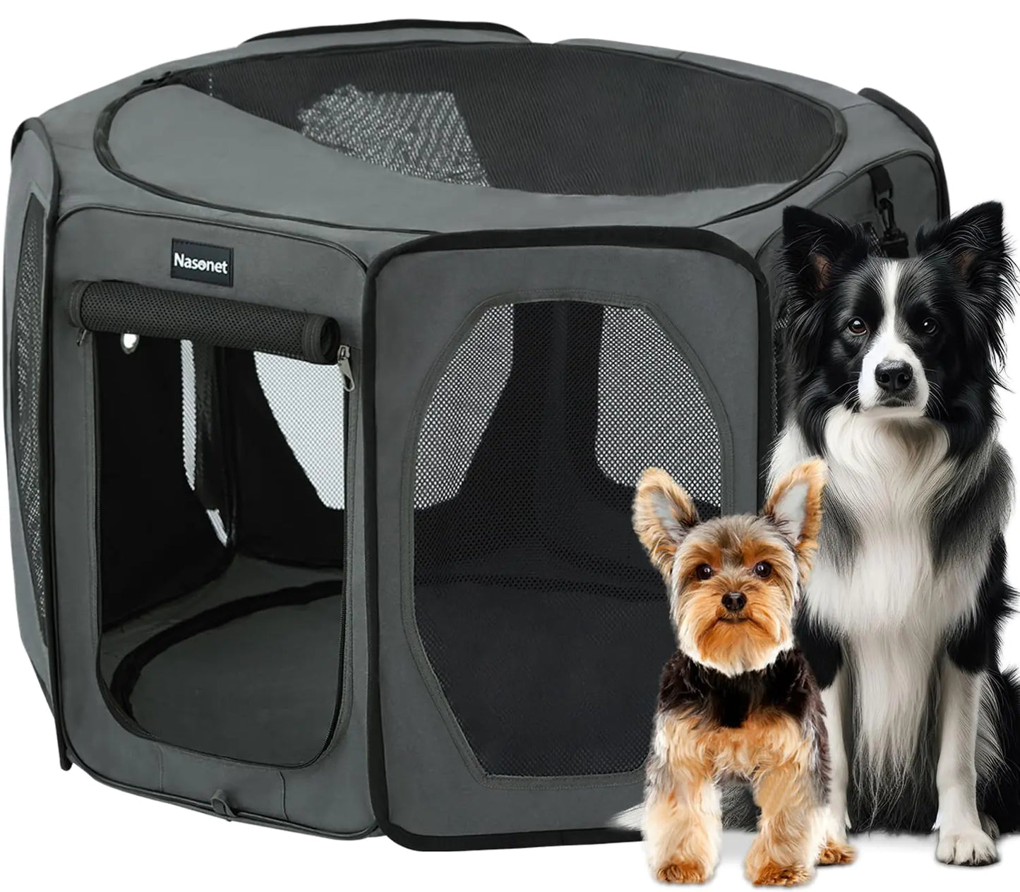 Nasonet Dog Playpen Cat Dog Crate Portable Pet Exercise Cage Kennel House Puppy Playpen Animal Playpen Indoor/Outdoor Water-Resistant Kennel Tent with Traveling Bag (Grey Small)