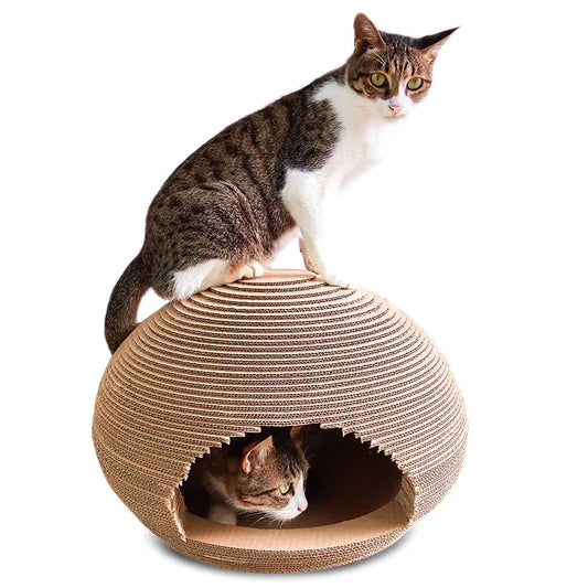 Cool Corrugated Cat House with Scratching Ball Toy