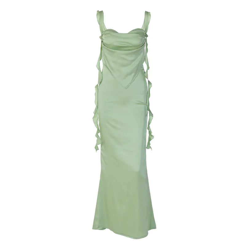 2023 Summer Lace Backless Dress with Ruffles