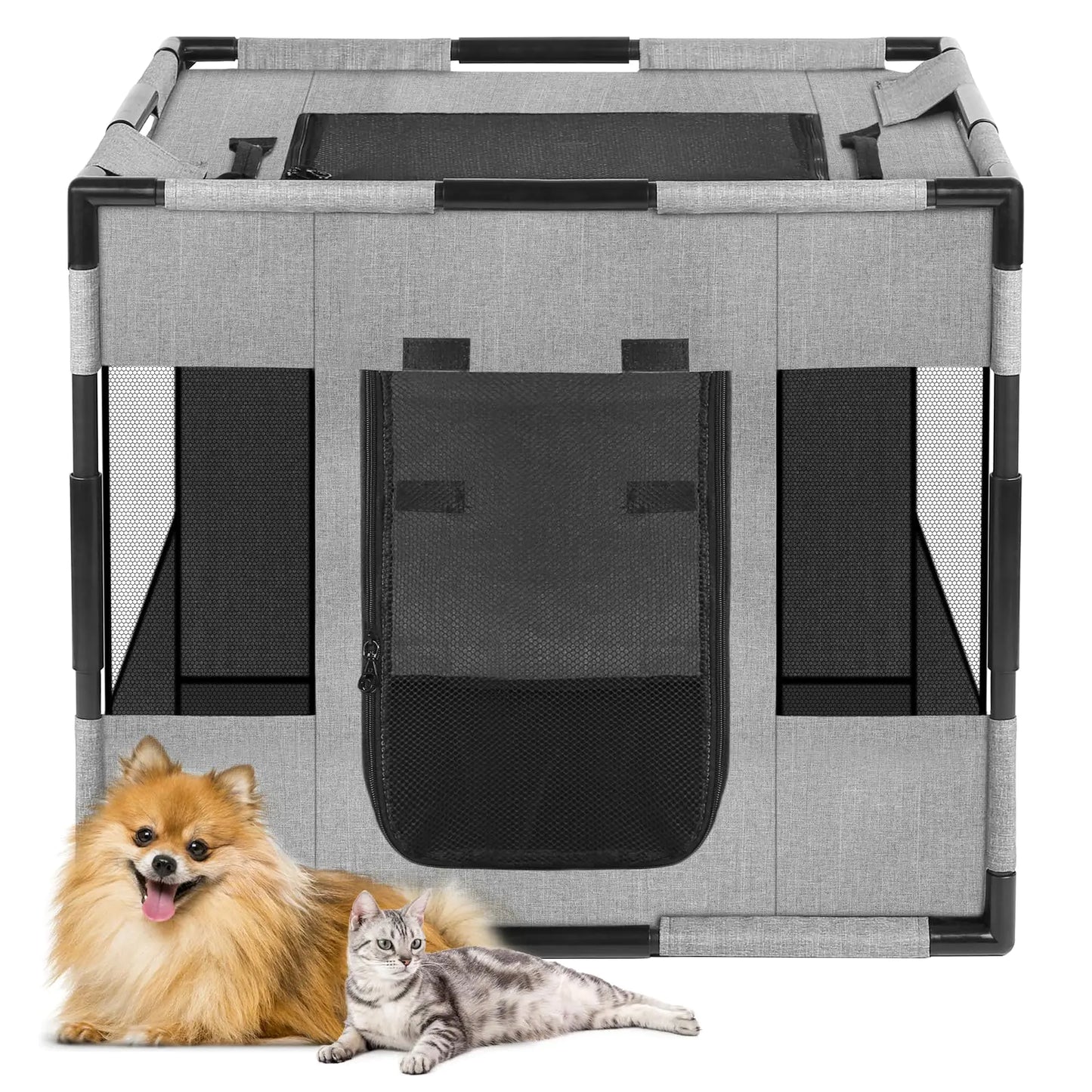 Guulan Dog Playpen Portable Pet Playpen Oxford Fabric Puppy Playpen Breathable Dog Pen for Puppy Kitten Rabbit Tent Crates Cage for Indoor/Outdoor Top and Bottom with Zipper (S Grey)