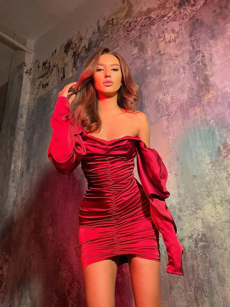 Summer Women's Long Sleeve Bodycon Dress with Ruffles