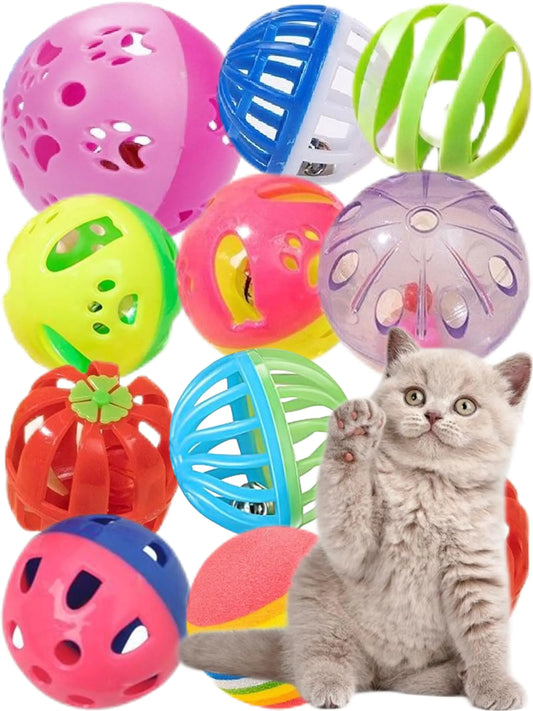 DIYUQISHI Classic Cat Toys for Indoor Cats 10 Pcs 1.5~2.2 Plastic Cat Ball with Bell to Arouse The Cats Interest for All Breed Sizes