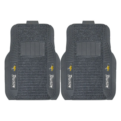 FANMATS 17125 Towson Tigers 2-Piece Deluxe Car Mat Set Vinyl Trim and Colored Team Logo Dual Rib Charcoal Carpet Trimmable Edges