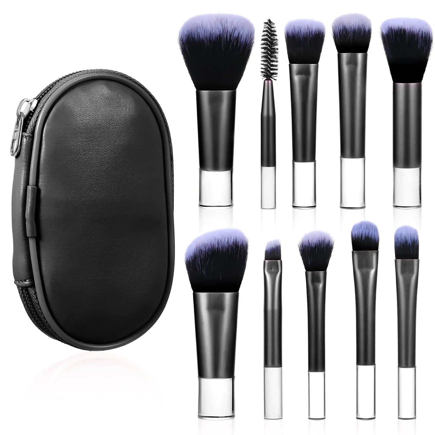 10 Pcs Travel Makeup Brushes Mini Makeup Brushes Travel Set with Case Portable Travel Size Makeup Brushes Cosmetic Brushes Kit for Foundation Eyeshadow Highlight Contour Blush & Concealer (black)