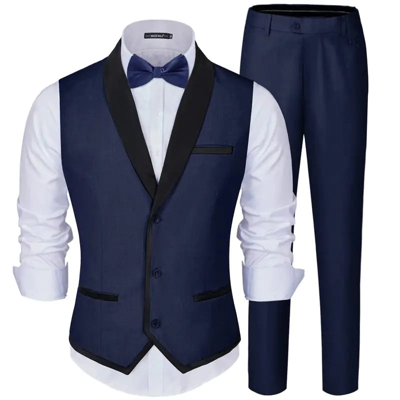 MAGE MALE Mens 2 Piece Suit Slim Fit Formal Business Vest Suit for Men Fashion Casual Wedding Waistcoat Pants Set Navy Blue