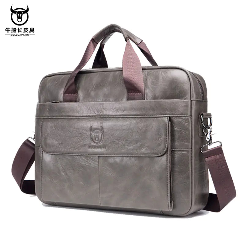 Men's Genuine Leather Business Briefcase - Cowhide Laptop Bag