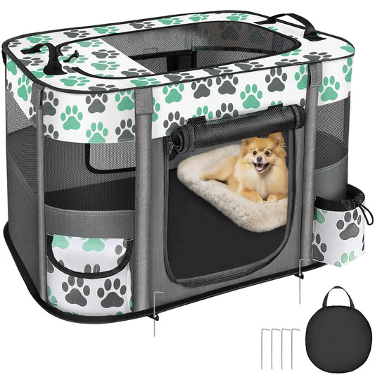 Lukovee Dog Playpen Portable Large Cat Pet Playpens for Indoor Outdoor Foldable Pet Crates Kennel House with Carrying Case Breathable Visible Exercise Tent Cage for Puppy Cat & Small AnimalsM