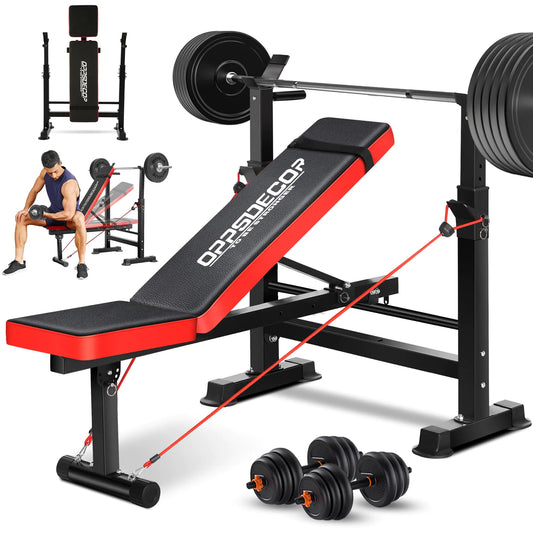 The OPPSDECOR 660lbs 6 in 1 Weight Bench Set with Squat Rack Workout Bench with Leg Extension Preacher Curl Rack Multi-Function Bench Press Set for Home Gym ZWX1113 New Version Weight Bench