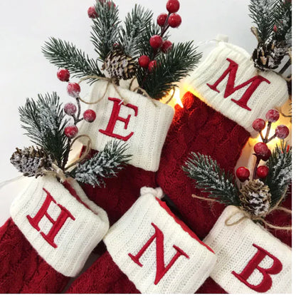 Woolen Knitted Christmas Letter Socks Decoration Pendant