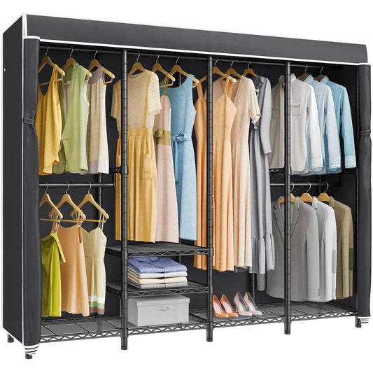 VIPEK V40C Covered Clothes Rack Heavy Duty Clothing Rack with Cover Custom Freestanding Closet Portable Wardrobe Closet for Bedroom Large Black Coset Rack with Black Oxford Fabric Cover