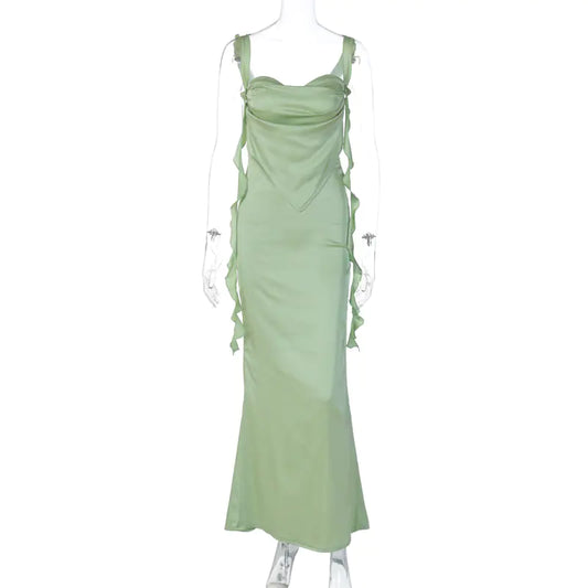2023 Summer Lace Backless Dress with Ruffles