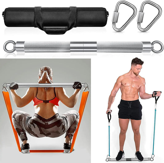 The DASKING Detachable Resistance Bands Bar 30"/35.4"/38.5" Length Workout Bar Exercise Bar Max Load 500LBS for Home Gym Workout Full Body Workout Power Lifting Fitness Bar(No resistance bands)
