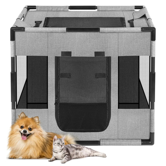Guulan Dog Playpen Portable Pet Playpen Oxford Fabric Puppy Playpen Breathable Dog Pen for Puppy Kitten Rabbit Tent Crates Cage for Indoor/Outdoor Top and Bottom with Zipper (S Grey)