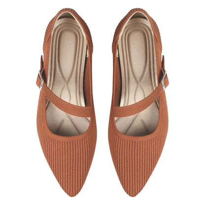 HIULYCENCE Mary Jane Flats Shoes Women Pointed Toe Ballet Flats Dressy Flats for Women Knit Flats Comfort Breathable Lightweight Washable Flats Shoes Brown US10
