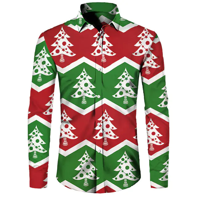 Hawaiian Christmas Theme Casual Polyester Men's Shirt