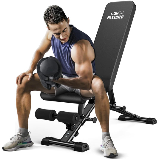 FLYBIRD Weight Bench Adjustable Strength Training Bench for Full Body Workout with Fast Folding-New Version