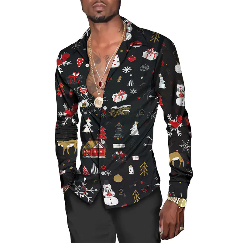 Hawaiian Christmas Theme Casual Polyester Men's Shirt