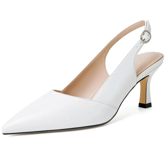 The Mostsrin White Kitten Heels Slingback Heels for Women Pointed Closed Toe Heels Womens Pumps Wedding Party Dress Pumps Shoes Size 6.5