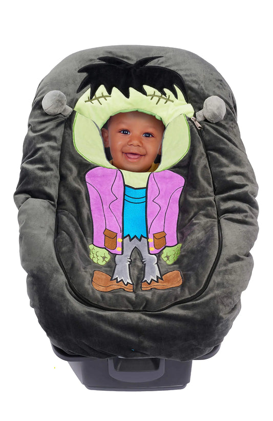 Car Seat Cuties Baby Car Seat Cover Stretchy Universal Fit Infant Car Seat Carrier Cover for Baby Boys and Girls Soft & Warm Baby Blanket Style Car Seat Cover Infant Costume (Frankenstein)
