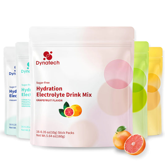 Dynatech Zero Sugar Electrolyte Drink Mix - Grapefruit - Hydration Powder Packets with 10 Electrolytes & Vitamins | Non-GMO Gluten Free Vegan Electrolytes Powder Packets | 16 Servings