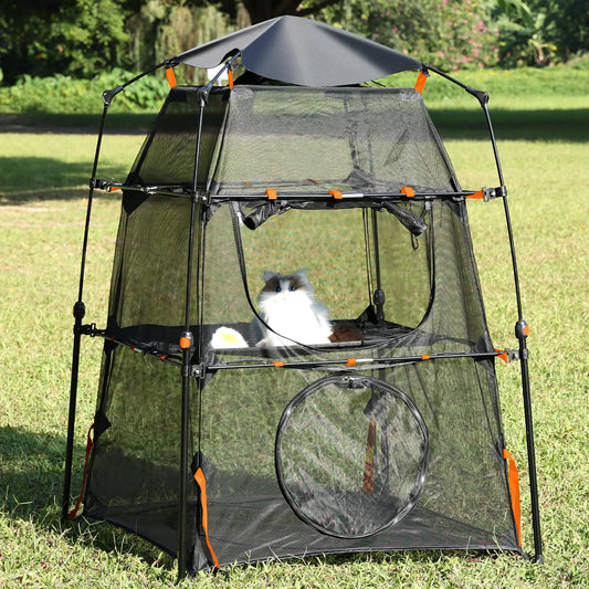 Wilwolfer Cat Playpen Kitten Cat Tower Tent for Indoor and Outdoor 2 Doors and 3 Tiers Breathable Mash Cat Cage Tent with Adjustable Harness Leash Colorful Tease Ball for Small Animal
