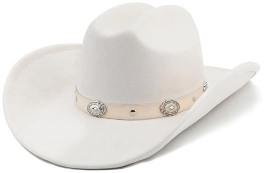 BESOOGII Wide Brim Felt Cowboy Hat for Women Men Western Cowgirl Hats (M Ivory)