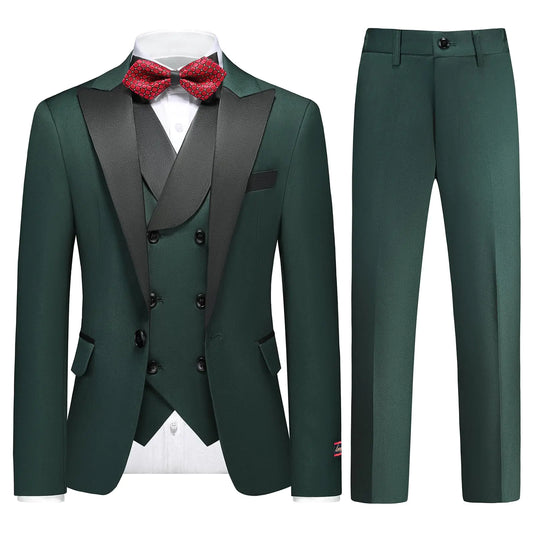 The Lamgool Boys Tuxedo Suit 3 Piece Slim Fit Set Size 6 with Green Blazer Jacket Vest Pant Kids Formal Outfit for Wedding Prom