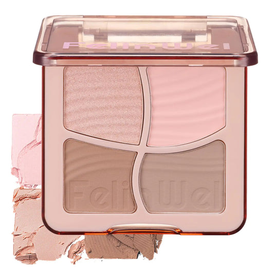 FelinWel Highlight & Contour Makeup Palette - Long-Lasting Matte Shimmer Highlighter Palette and Bronzer Powder for Effortless Blending-01 Cool